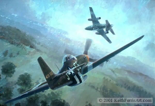 "Nowotny's Final Encounter" - Keith Ferris - Me-262 & P-51 Aviation Art